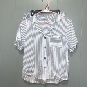 Pink Rose Sleepwear Blue and White Striped Short Sleeve Pajama Set Medium